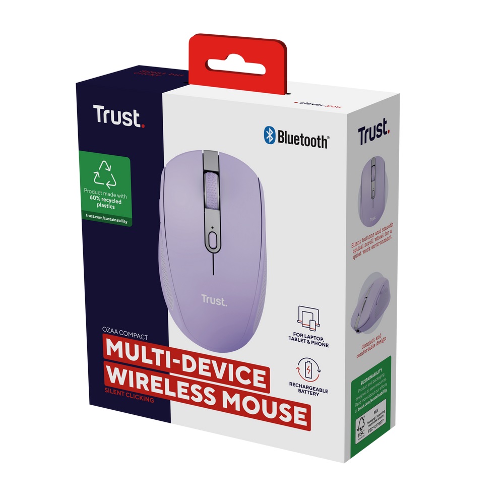 Maus Trust Ozaa, optik, 3200 DPI, USB + Bluetooth, vjollcë
