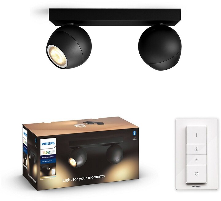 Dritë Philips Hue White Ambiance Buckram BT, me telekomandë, e zezë