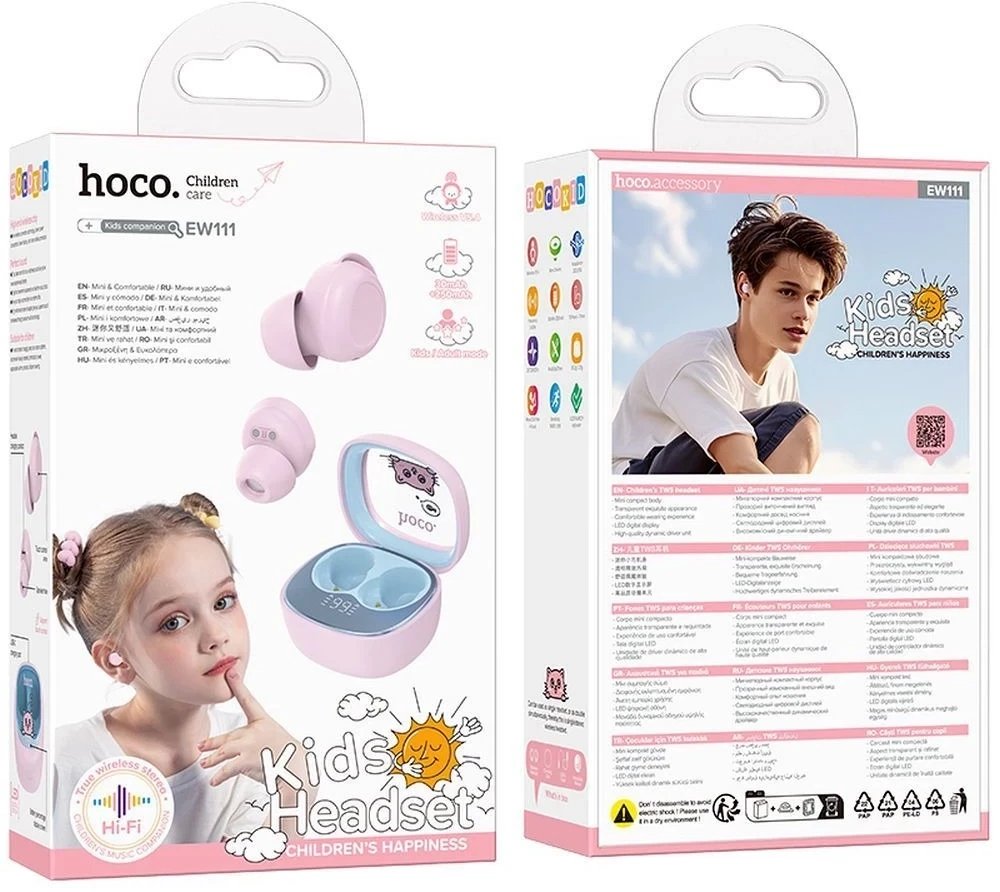 Kufje wireless për fëmijë Hoco EW111, Bluetooth, stereo, shumëngjyrëshe