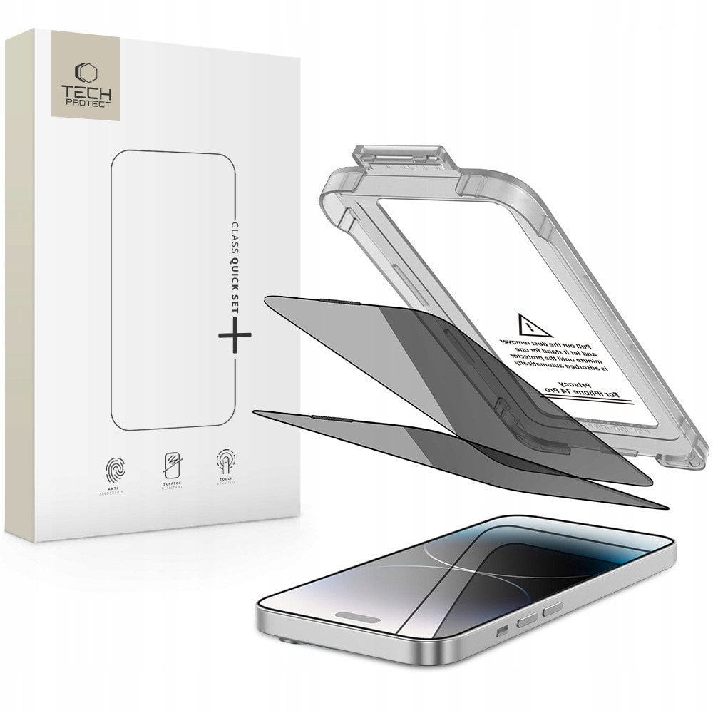 Xham mbrojtës Hofi Tech-Protect Quick Set Spy+ për iPhone 14 Pro, 2 copë, transparent