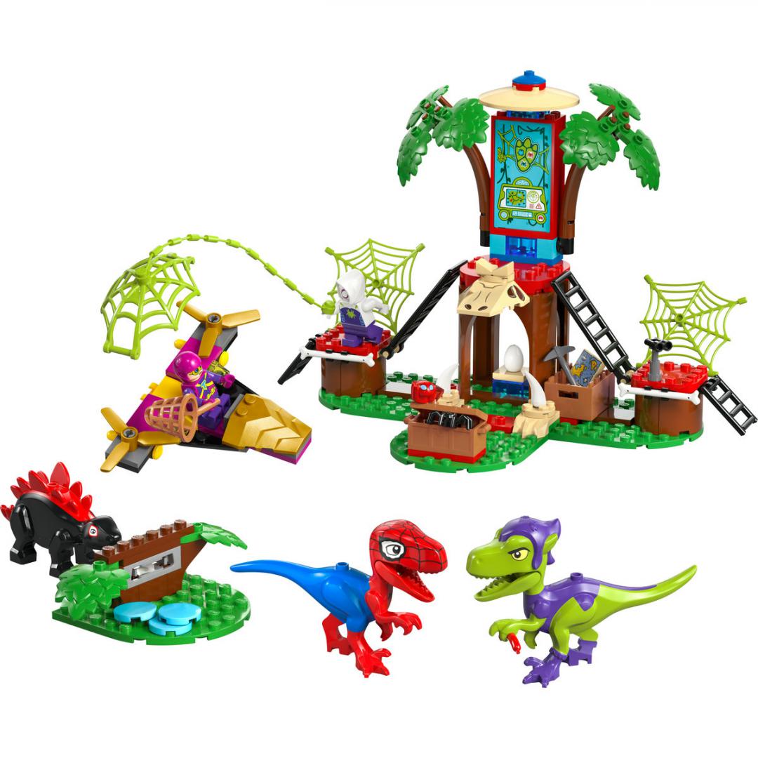 Set lodër LEGO Spidey and Gobby Raptor Battle, shtëpi në pemë, dinosaurë, shumëngjyrësh