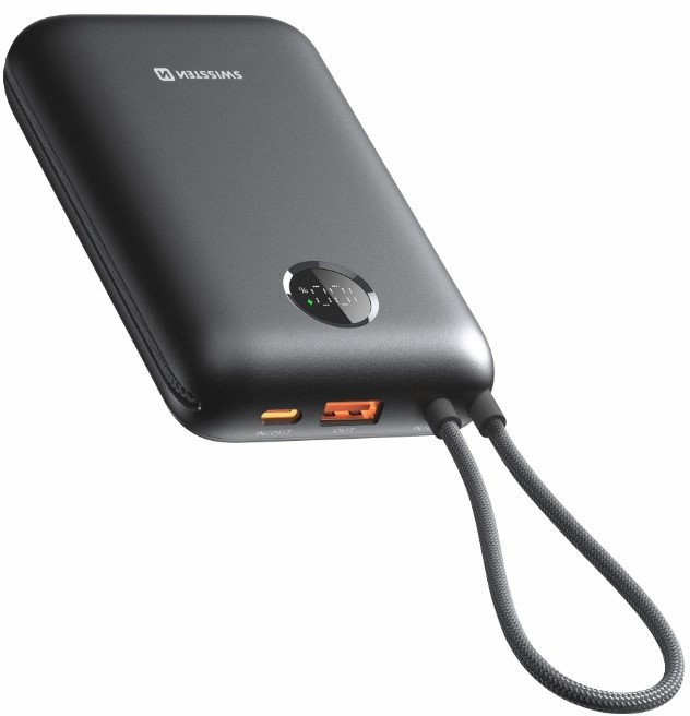 Powerbank Swissten Voltbox 35W, 20000 mAh, kabllo USB C dhe Lightning, i zi