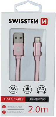 Kabllo USB Lightning Swissten Textile 2m, 3A, e bardhë