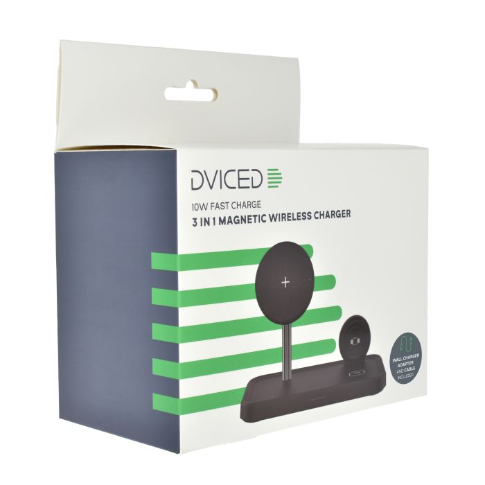 Dviced 3-in-1 Magnetic Wireless Stand W Cable, Wall Charger, Black