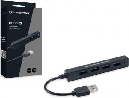 HUB USB Conceptronic CHUB2, 4 porta USB 2.0, pa furnizim të jashtëm, i zi