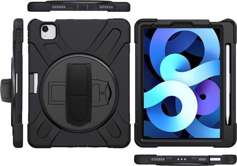 Mbulesë mbrojtëse ESTUFF AUSTIN Defender për iPad Air 11" 2025 2024, me këmbëz 360°, me mbajtëse stilolapsi, e zezë
