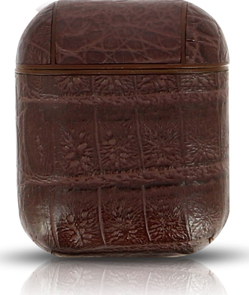 Mbrojtëse Devia Lux Series për AirPods, pamje lëkure krokodili, me karabinë magnetike, kafe