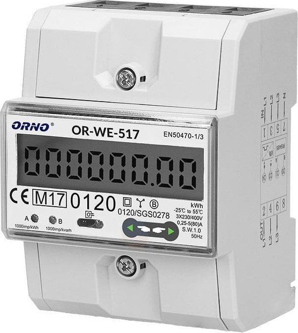 Matës energjie trefazor Orno OR-WE-517 MID, multi tarifor, ekran dixhital