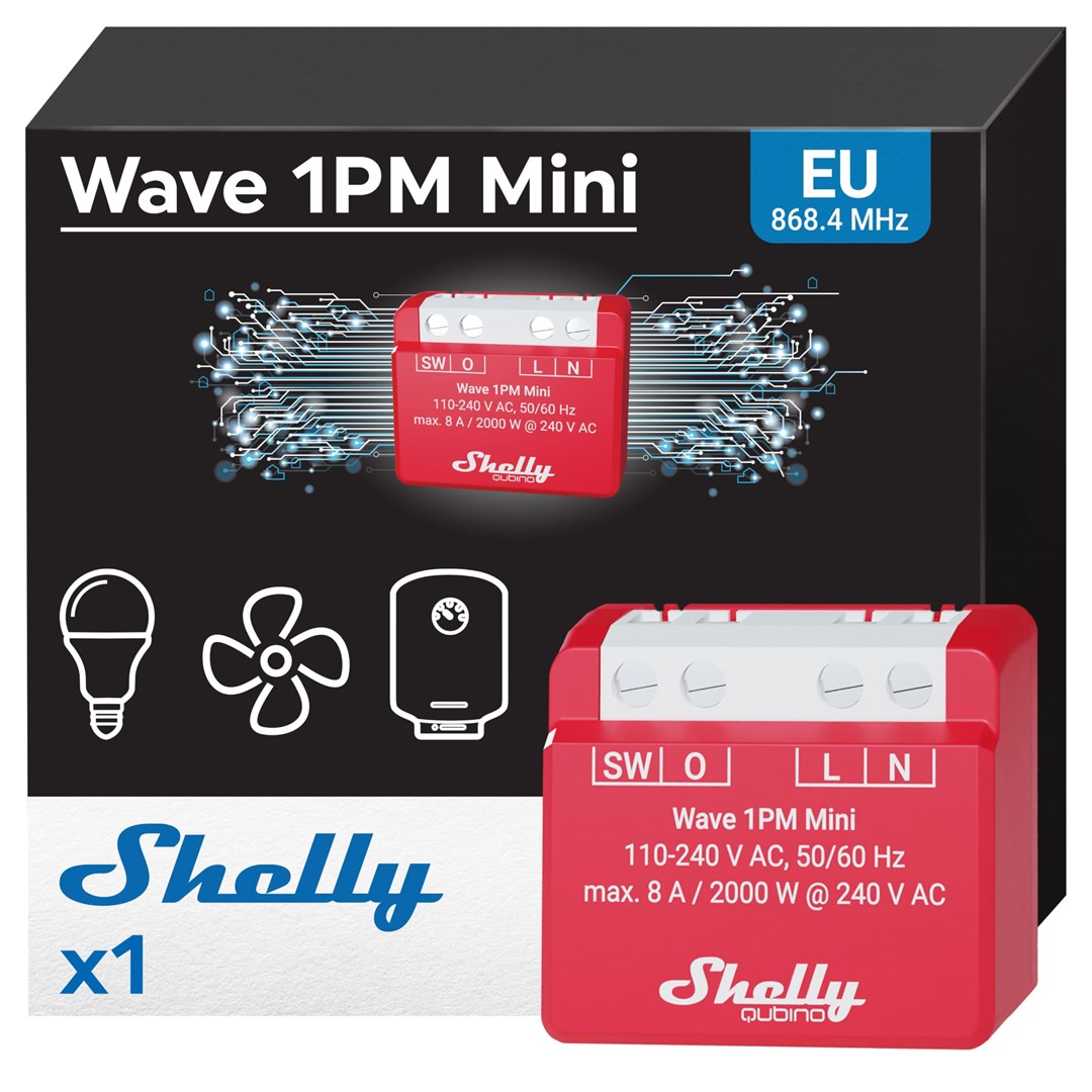 Ndërprerës smart Shelly Wave 1PM Mini LR, 1 kanal, 8A 2000W, i kuq