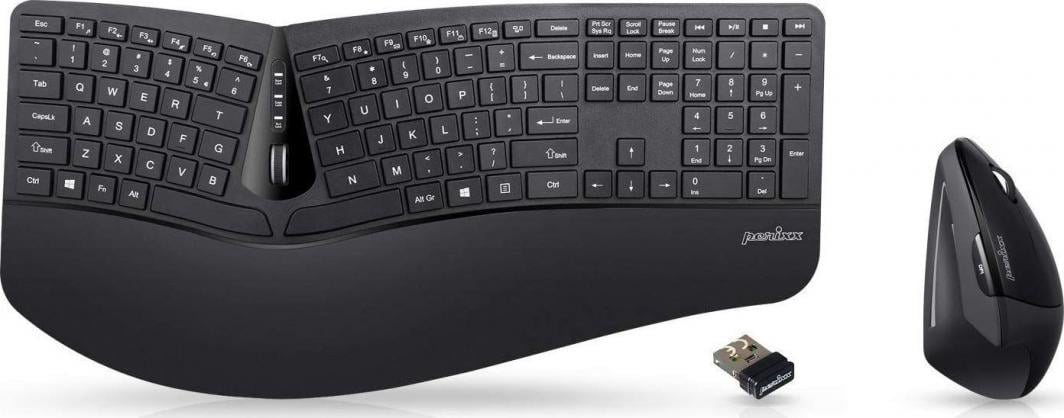 Set tastierë dhe mouse Perixx Periduo-605, wireless, ergonomik, i zi