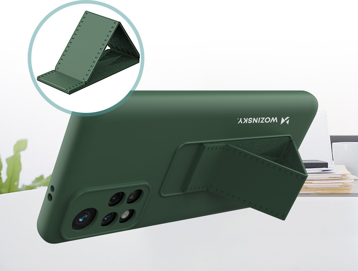 Këllëf silikoni Wozinsky Kickstand Case Xiaomi Redmi Note 11S Note 11, me mbajtëse, i zi