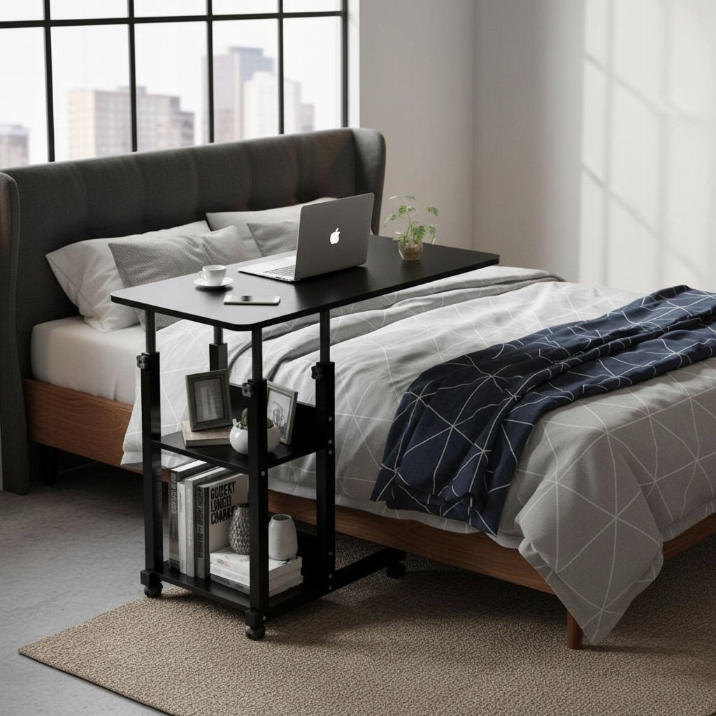 Tavolinë lëvizëse Mozos BLD-BK, 80×40 cm, rregullim lartësie, e zezë