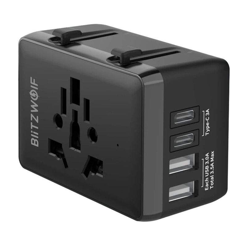 Adapter udhëtimi BlitzWolf BW-TA1, 4 në 1, 2x USB USB-C PD 20W, i zi