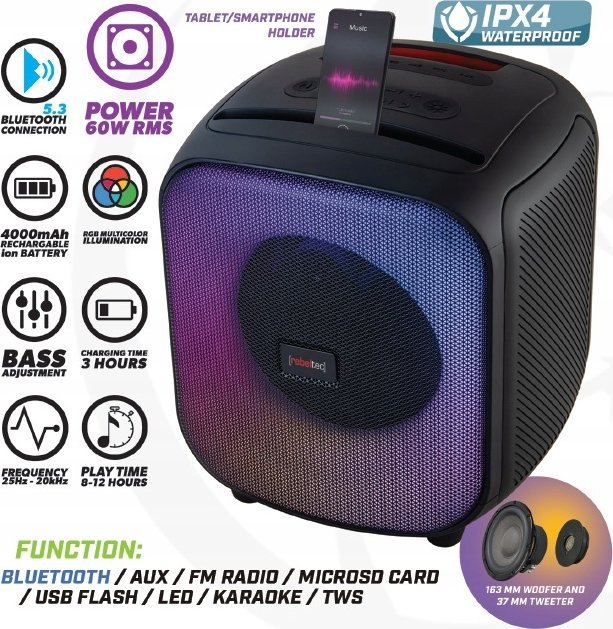Altoparlant Bluetooth Rebeltec PowerCUBE 500, 60W, FM USB, i zi