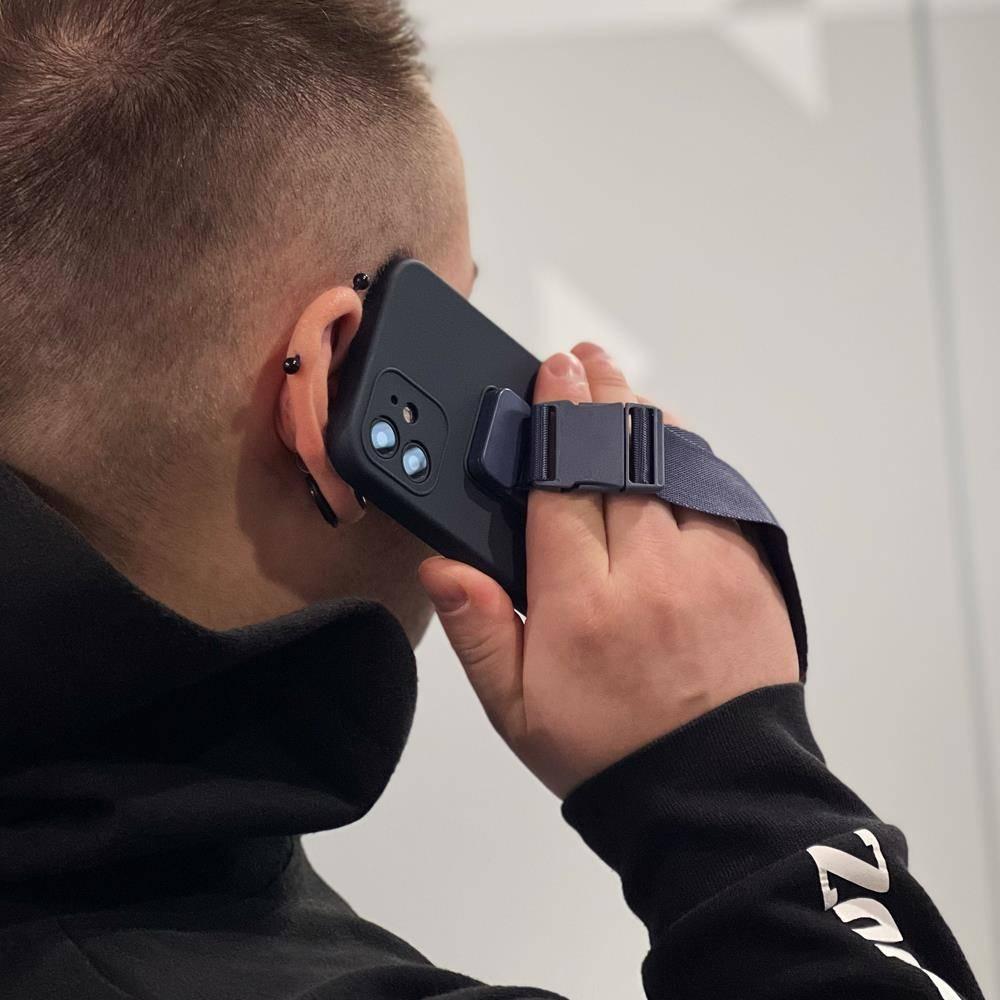 Këllëf silikoni Hurtel Rope Case për Samsung Galaxy A23, me rrip, i zi