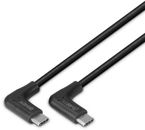 Kabllo USB LINDY 3.2 Type C, 0.5m, 2 konektorë 90°, e zezë