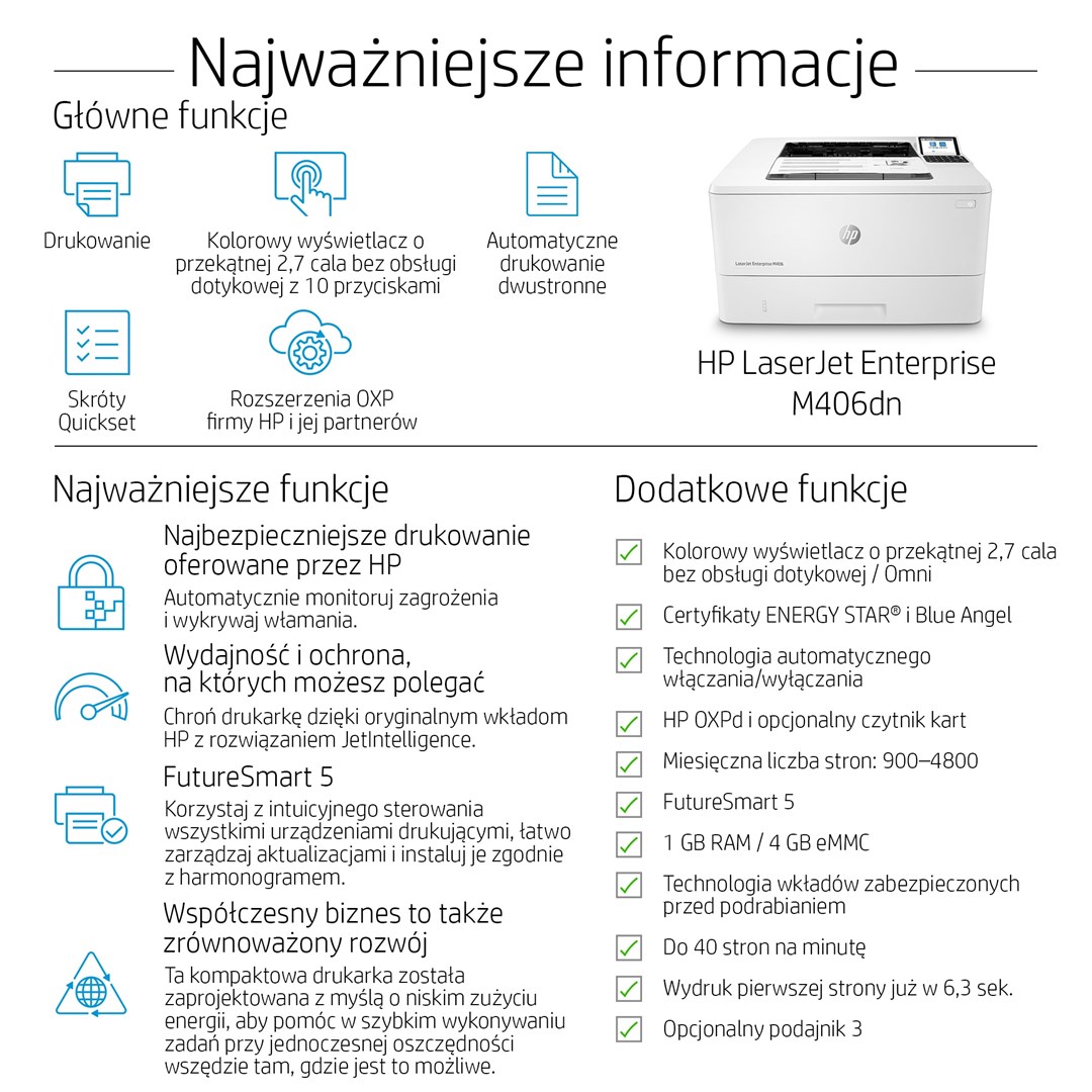 Printer HP LaserJet Enterprise M406dn, Laser, i bardhë