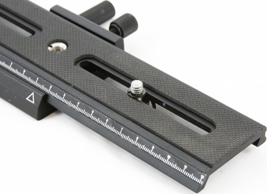 Shinë makro Massa Double Adjustment Rail, rrëshqitëse dyanshe, alumini, e zezë