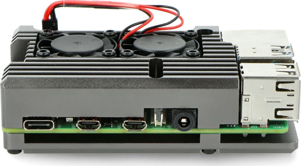 Kuti metalike JustPi për Raspberry Pi 4B DNG-16012, me 2 ventilatorë 2