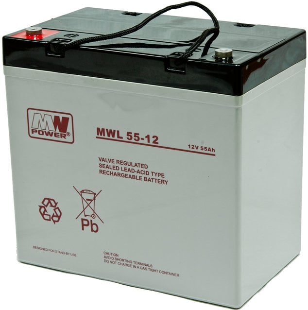 Bateri AGM MW Power MWL 55-12, 12V, 55Ah, e zezë