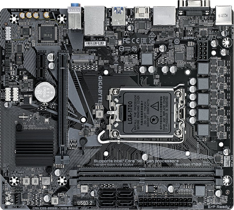 Матична плоча Gigabyte H610M S2H V3 DDR4, Intel H610, Socket 1700, 2 слота, Micro ATX