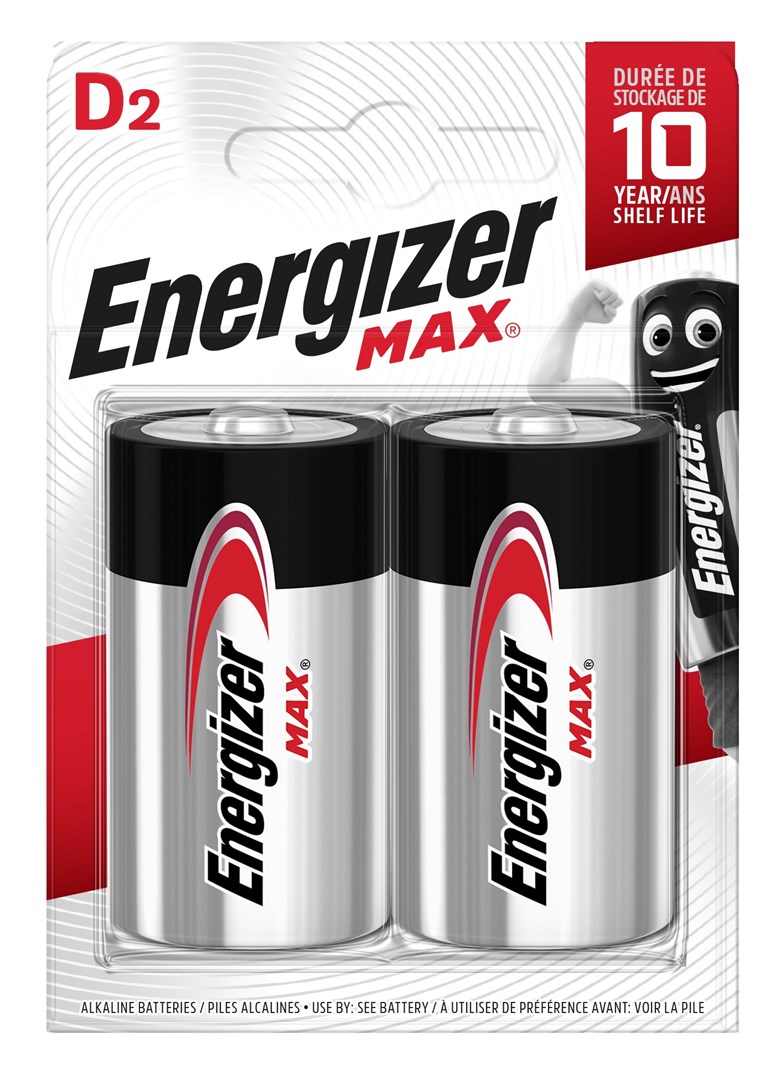 Bateri alkaline Energizer Max Plus LR20 D, 2 copë, argjendtë e zezë