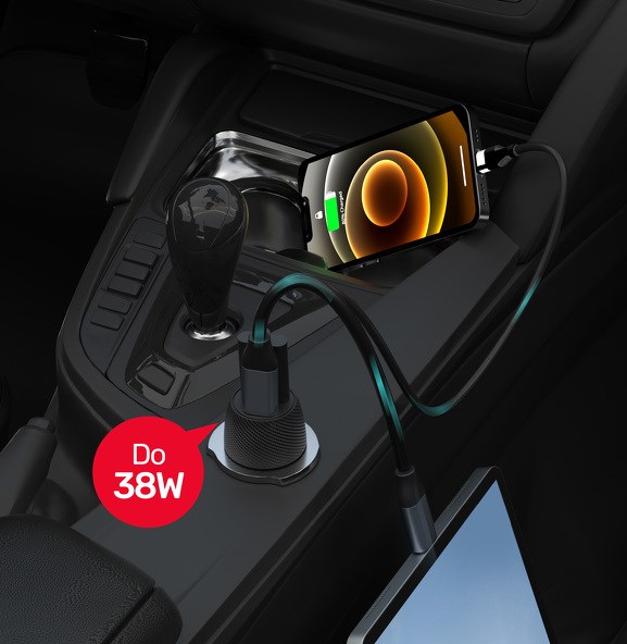 Karikues makine Unitek Powertrain Duo P1400A, 38W, 1x USB A 1x USB C, i zi