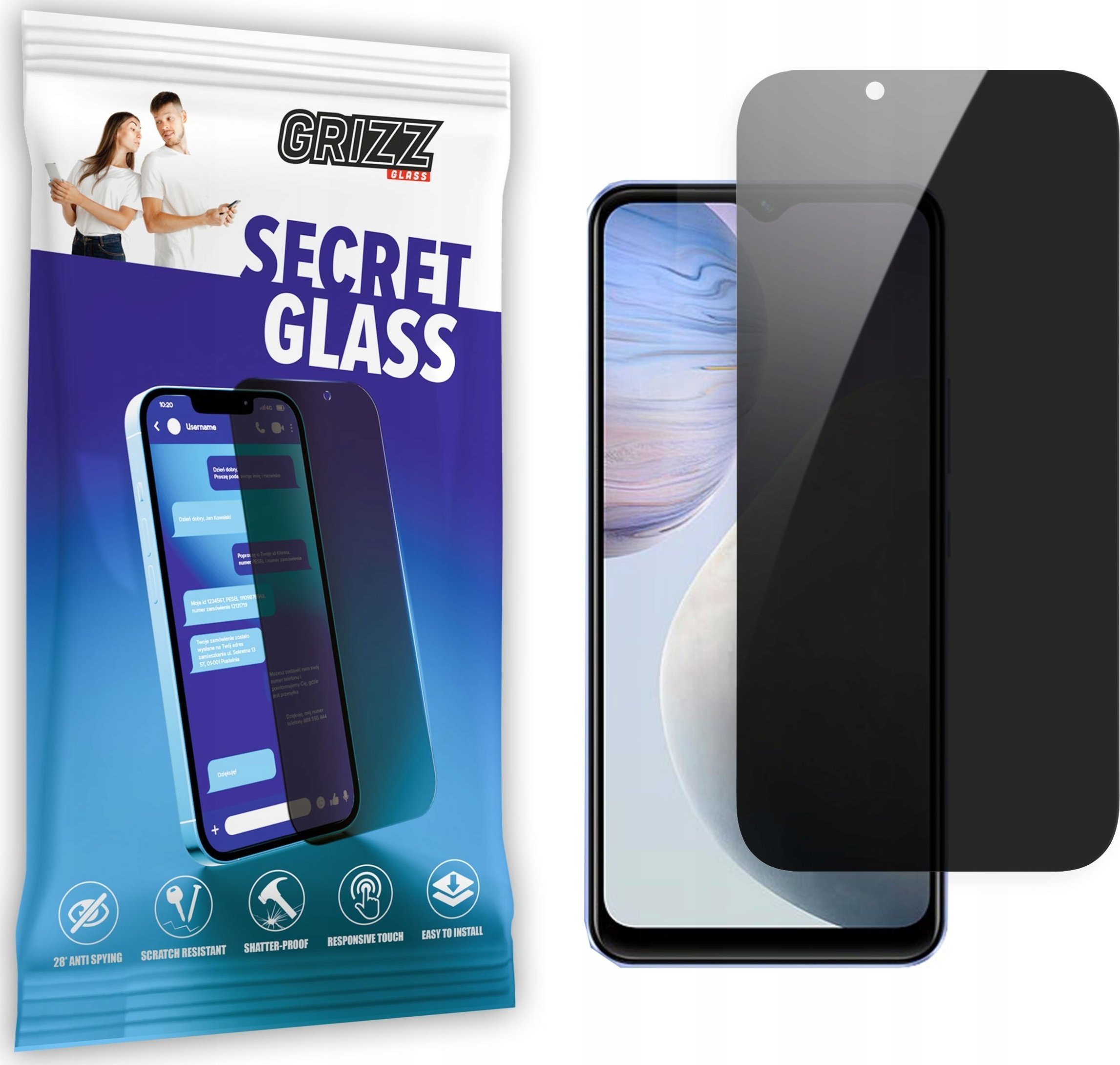 Xham mbrojtës privatësie Grizz SecretGlass për Vivo Y11 2023, 9H, transparent
