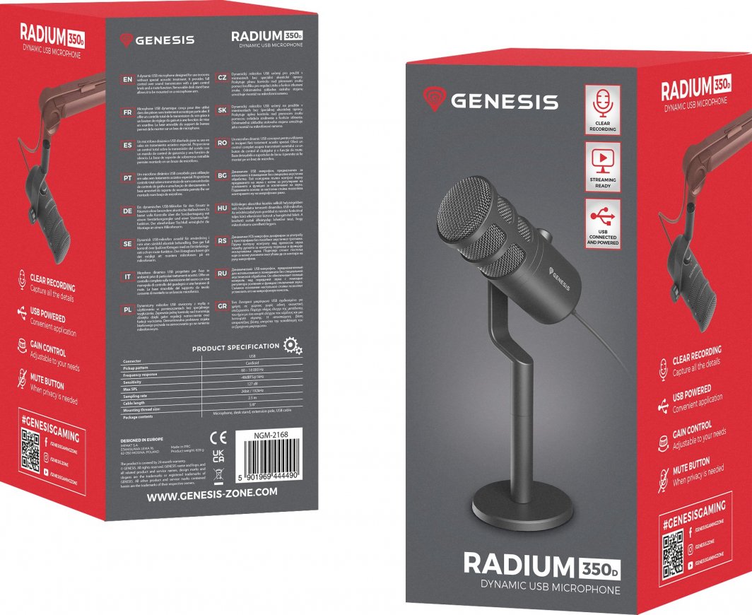 Mikrofon dinamik Genesis Radium 350D NGM-2168, USB C, 24 bit, i zi