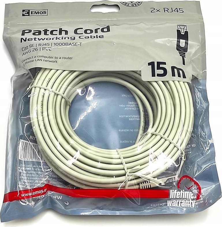 Kabllo rrjeti Emos, RJ45 në RJ45, CAT 5E UTP, 15 m, gri
