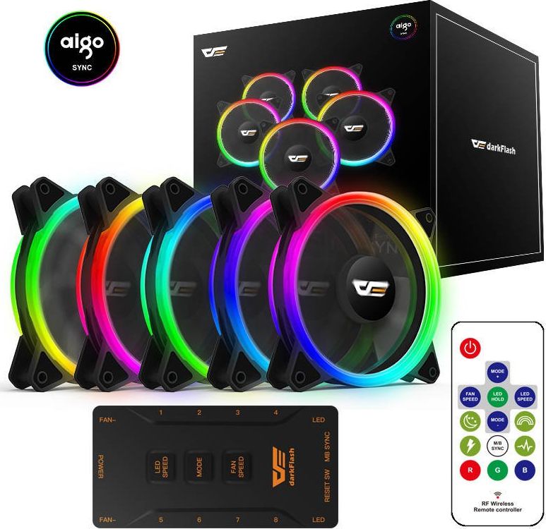 Set ventilatorësh Darkflash DR12 Pro, 5x120mm, RGB me hub dhe telekomandë, të zinj