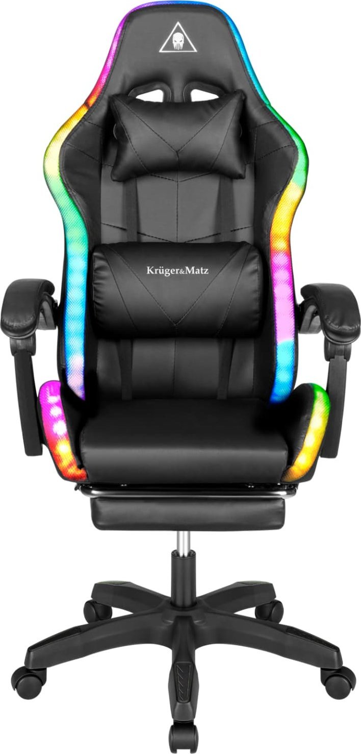 Karrige lojërash Kruger&amp;Matz Warrior, LED RGB, mbështetëse këmbësh, e zezë