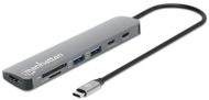 Hub USB C Manhattan 7 në 1, HDMI 4K, Power Delivery 100W, gri