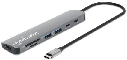 Hub USB C Manhattan 7 në 1, HDMI 4K, Power Delivery 100W, gri