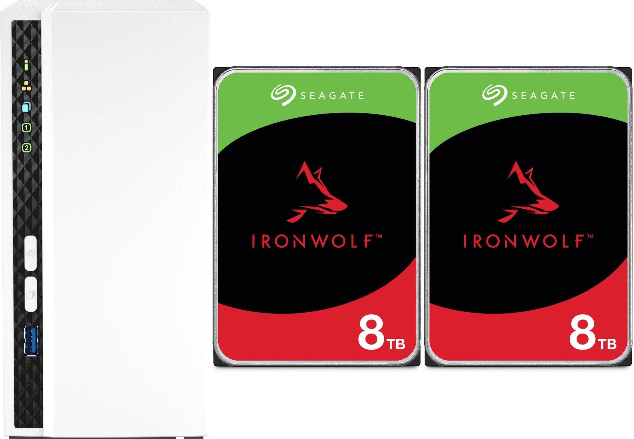NAS server QNAP, 2 slote, 2x 8TB Seagate IronWolf, i bardhë