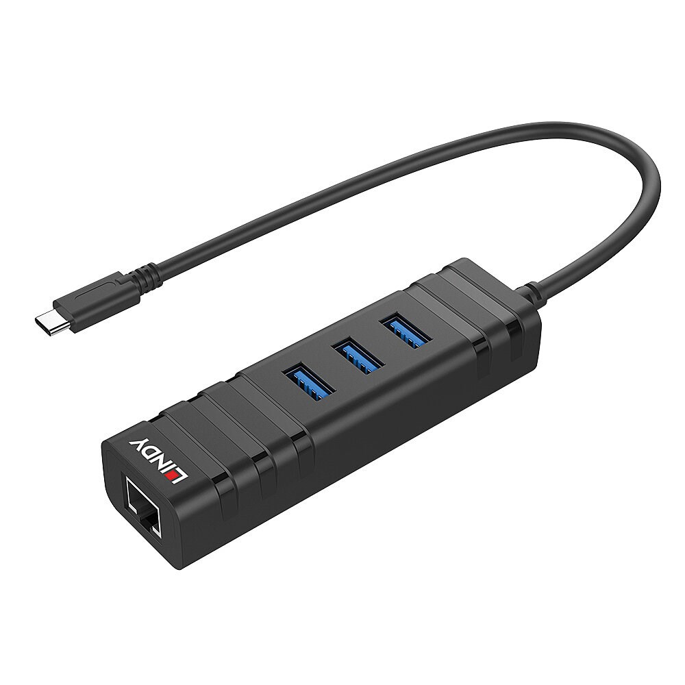 Qendër USB 3.0 Lindy, 3 porte + Gigabit Ethernet, e zezë
