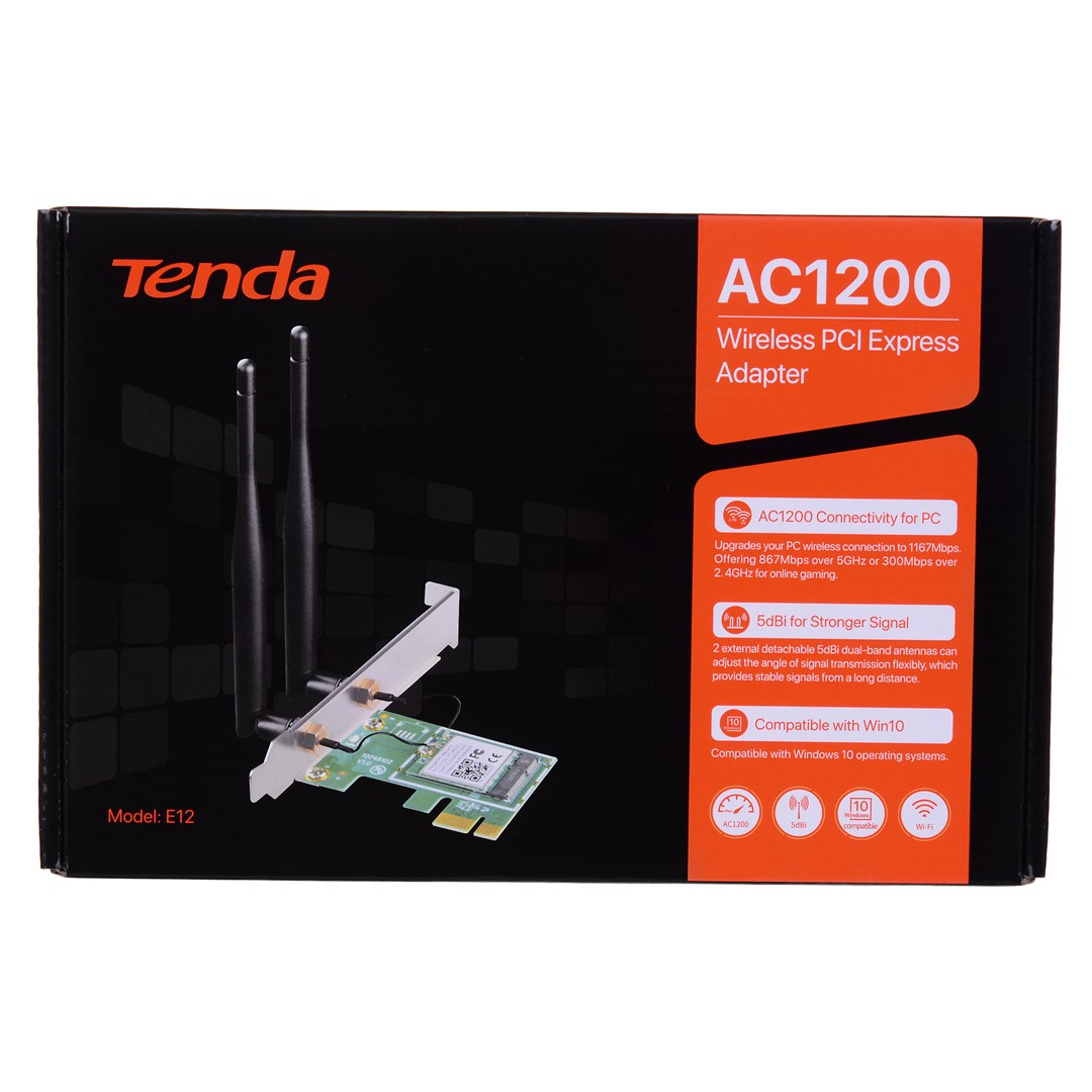 Kartë rrjeti TENDA E12, WLAN, 867 Mbit/s, PCI Express, e zezë