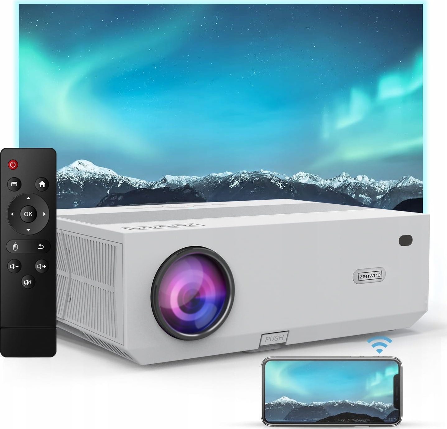 Projektor Zenwire E600H, Full HD, Android 9.0 SMART TV, i bardhë