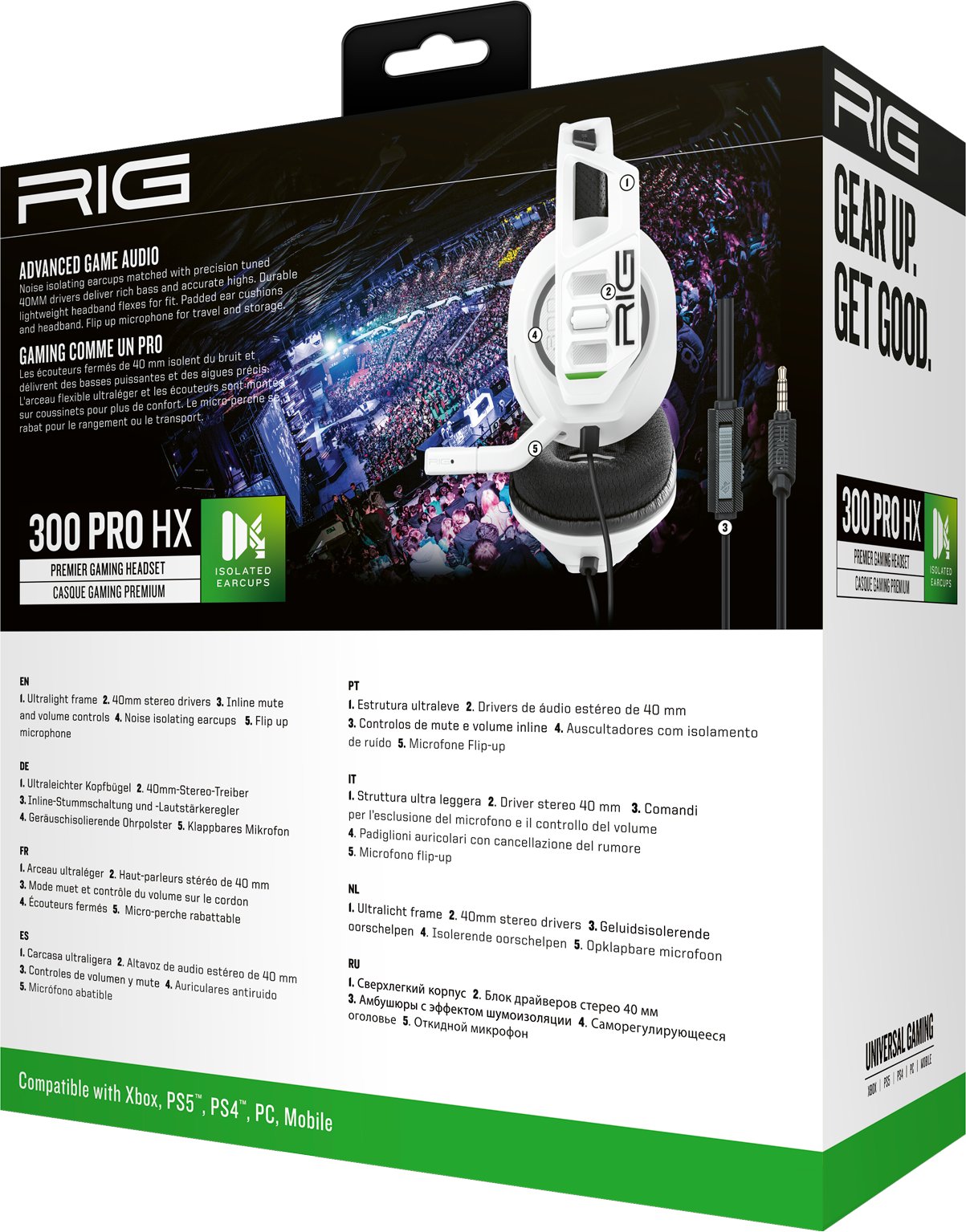 Kufje gaming RIG 300 PRO HX, 40mm, për Xbox Series X S, të bardha