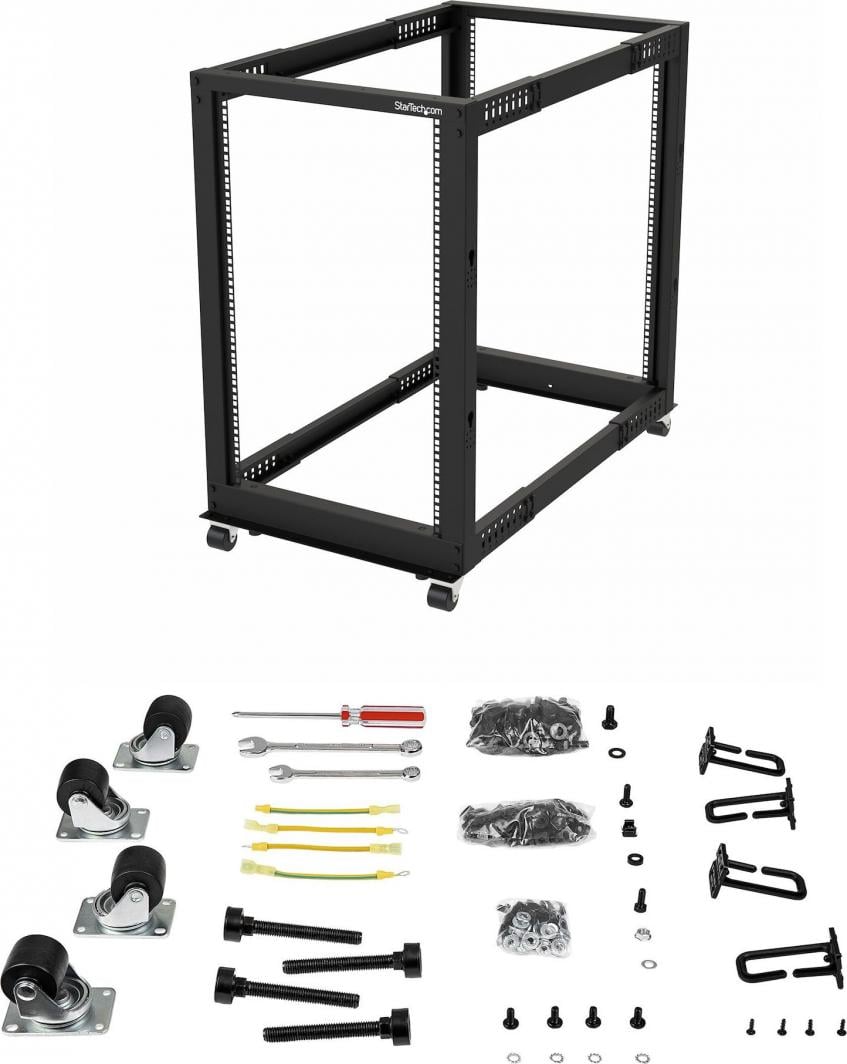 Raft serverik StarTech 4 Post 18U, 19", me rrota, çelik i zi