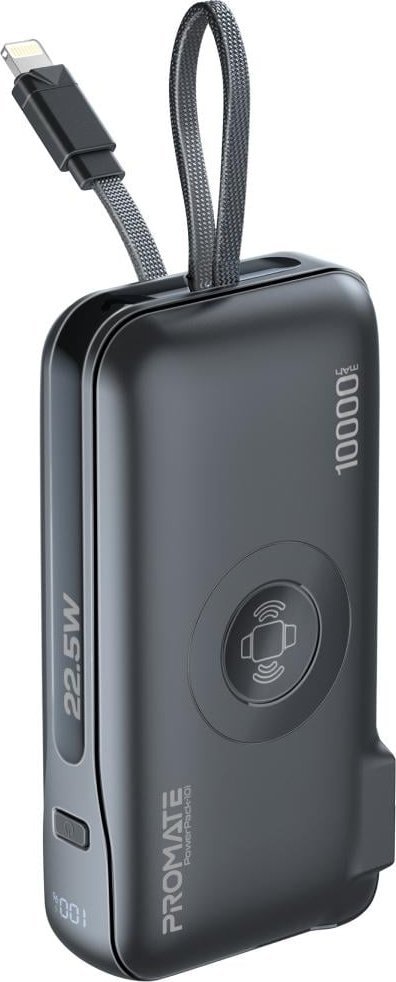 Powerbank ProMate PowerPack 10i, 10000mAh, USB C и Lightning, црн