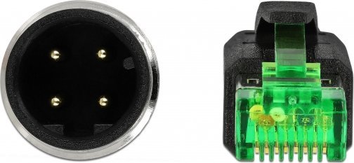 Мрежен кабел Делок М12 4 пин D-кодирано во RJ45, 2m, PVC, сив
