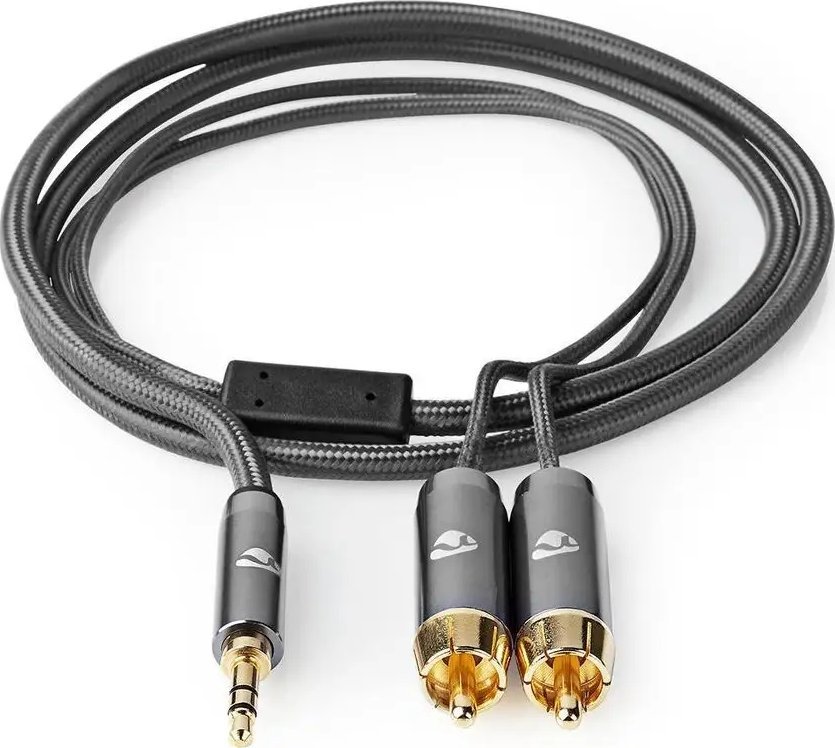Kabllo audio Nedis Profigold, 1m, 2x RCA në 3.5mm, stereo, ari, najlon