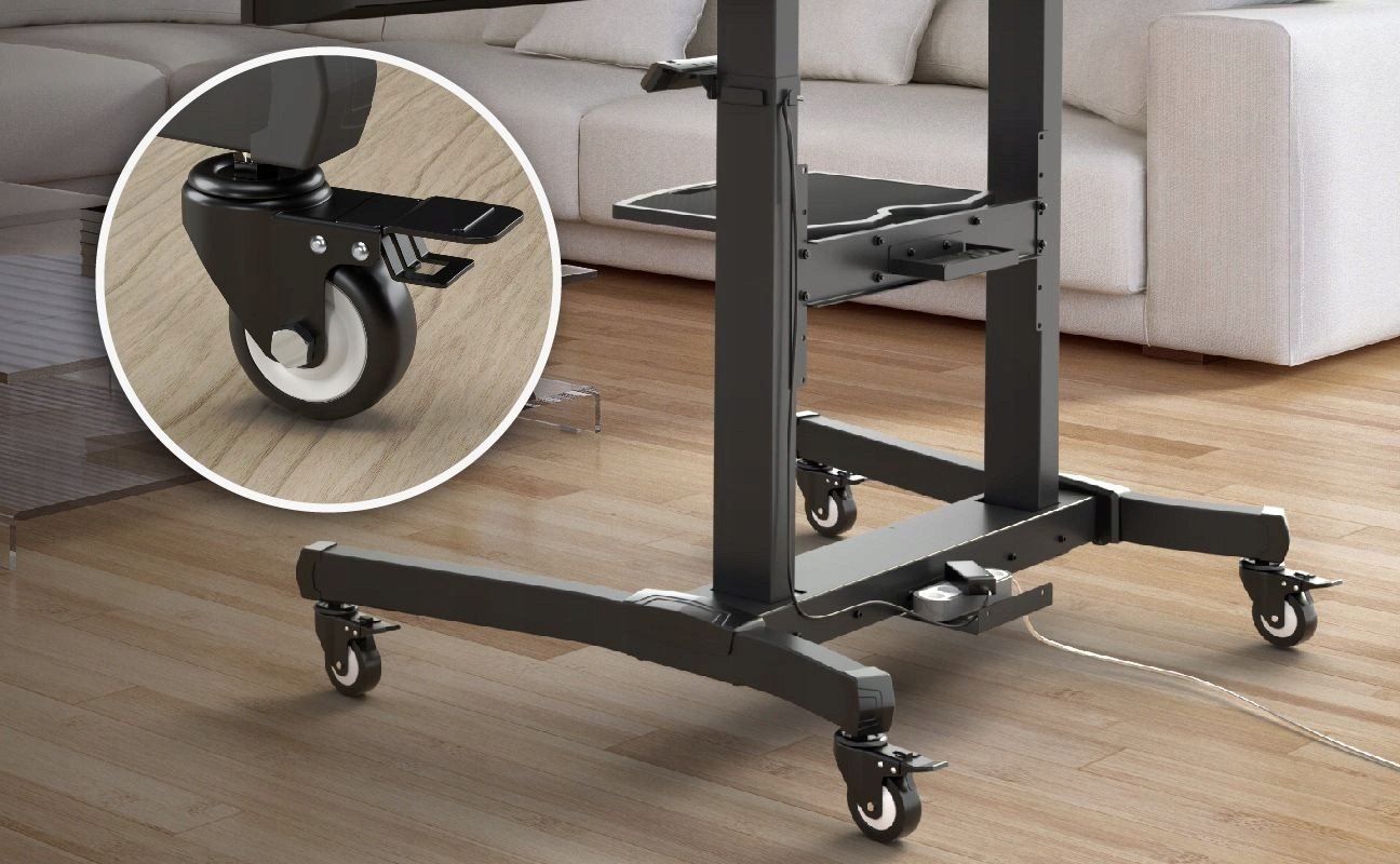 Stendë TV motorike ONKRON TS1991 eLift, 50-100", lartësi e rregullueshme, me rrota, e zezë