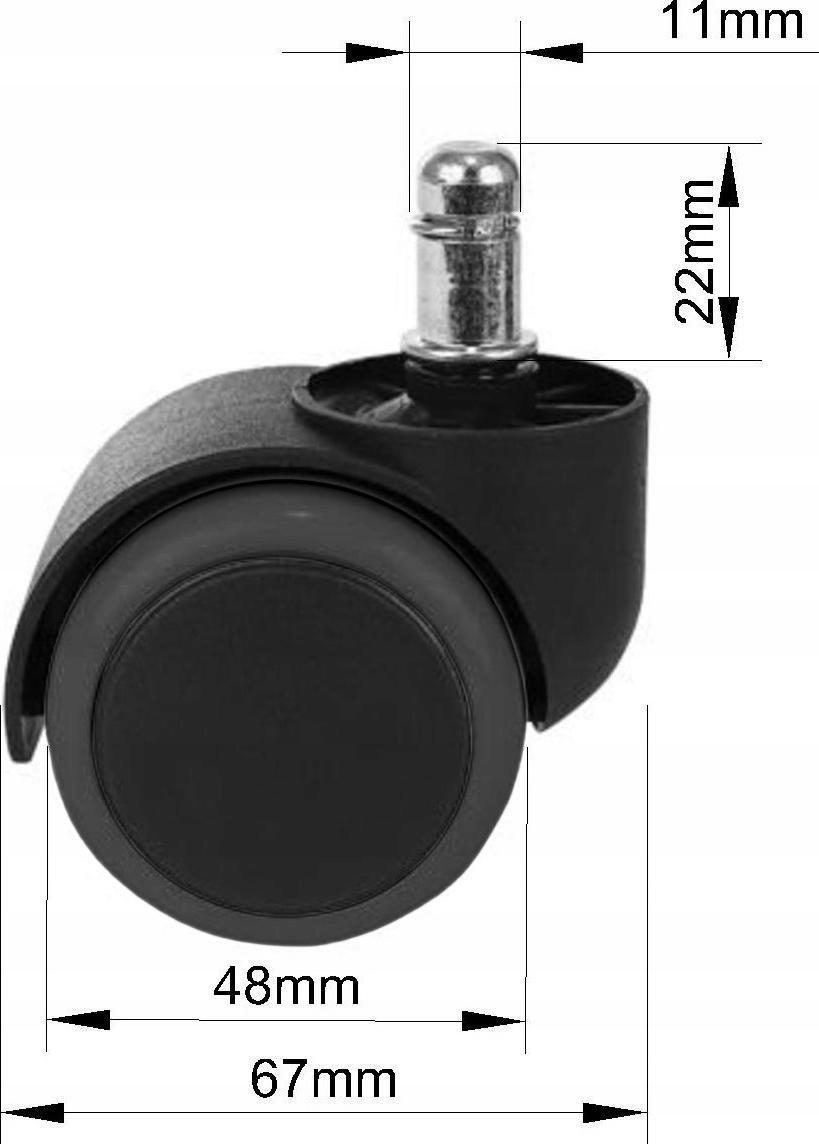 Rrota zyre gome për karrige rrotulluese, set 5 copë, pin 11mm, të zeza