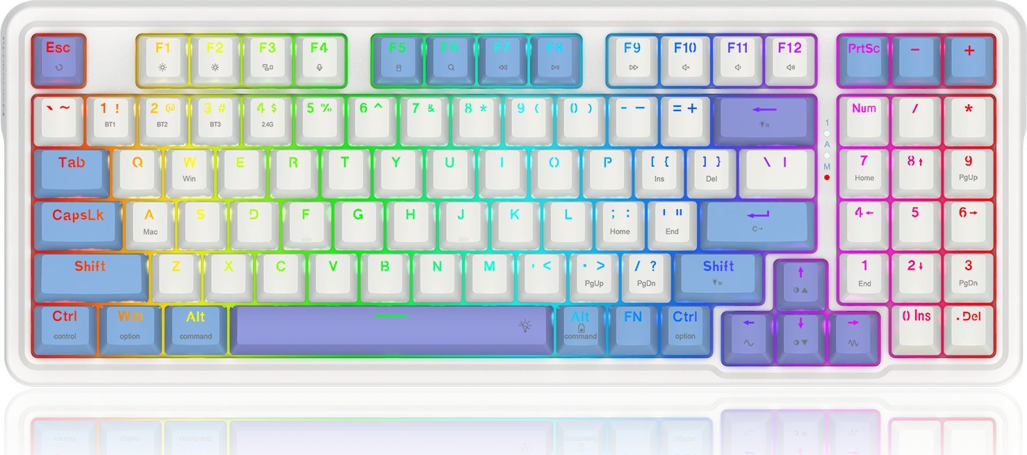 Tastierë mekanike Redragon Gloria Pro Bumblebee K664WBP, wireless 2.4GHz dhe Bluetooth, RGB, e bardhë