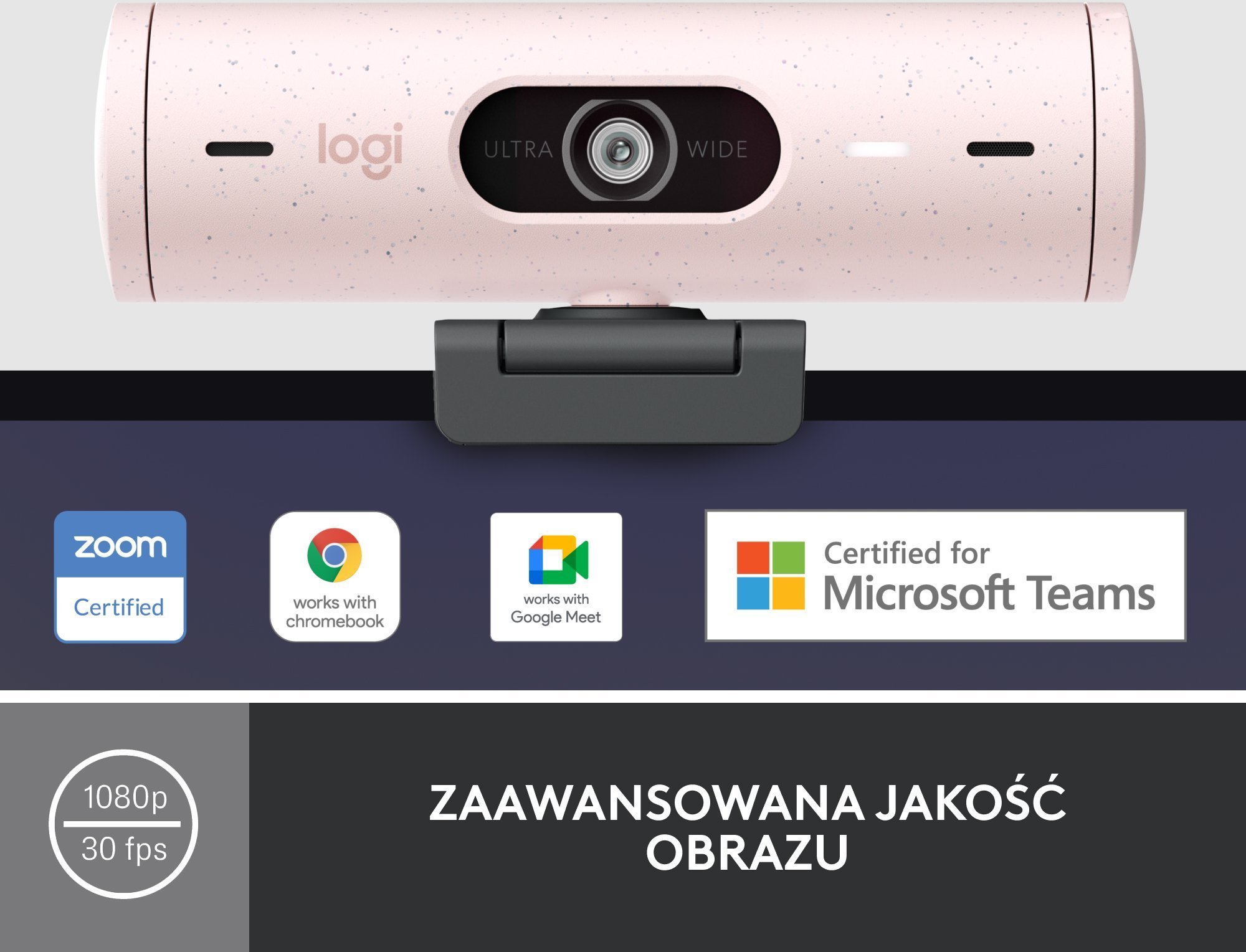 Set webcam dhe kufje Logitech Brio 500 Rose + H390, Full HD, USB, rozë