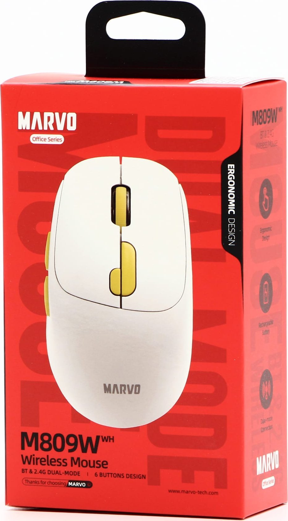 Maus wireless Marvo M809W, 1600 DPI, Bluetooth 2.4 GHz, i bardhë