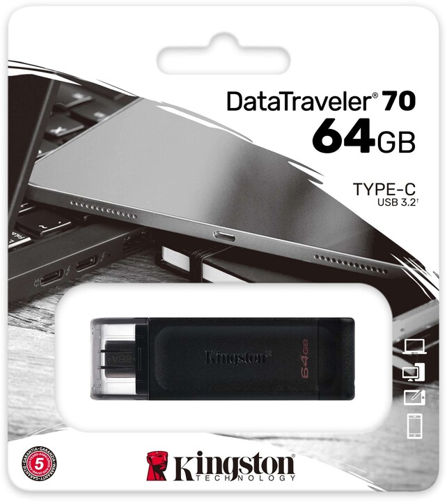 USB-C Kingston DataTraveler 70 - 64GB, e zezë