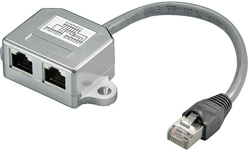 Adapter rrjeti Goobay 68908, RJ45 splitter 1 në 2, trup metalik, argjendtë